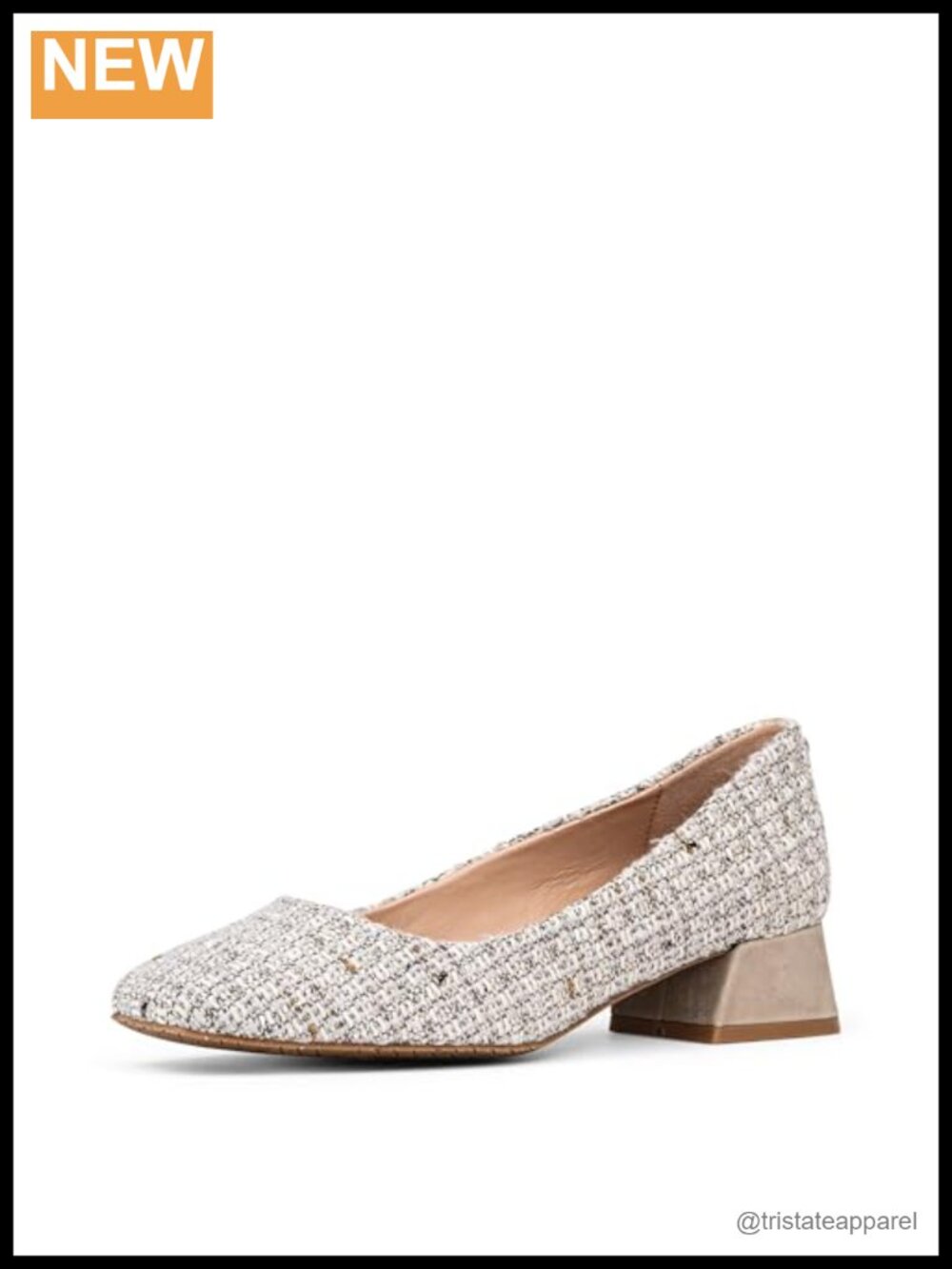 Block Heel Pump with Boucle Fabric Upper, Square Toe, Memory Foam Insole